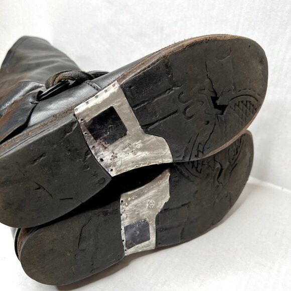 AS98 Leather Moto Boots Size 36 6 6.5 Black Knee High Foldover Cuff Fringe Biker - Picture 8 of 12